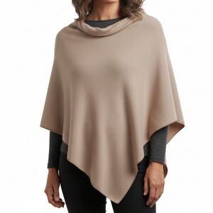 Fratelli Talli Wool Alpaca Blend Poncho Beige One Size Cozy Classic Coastal